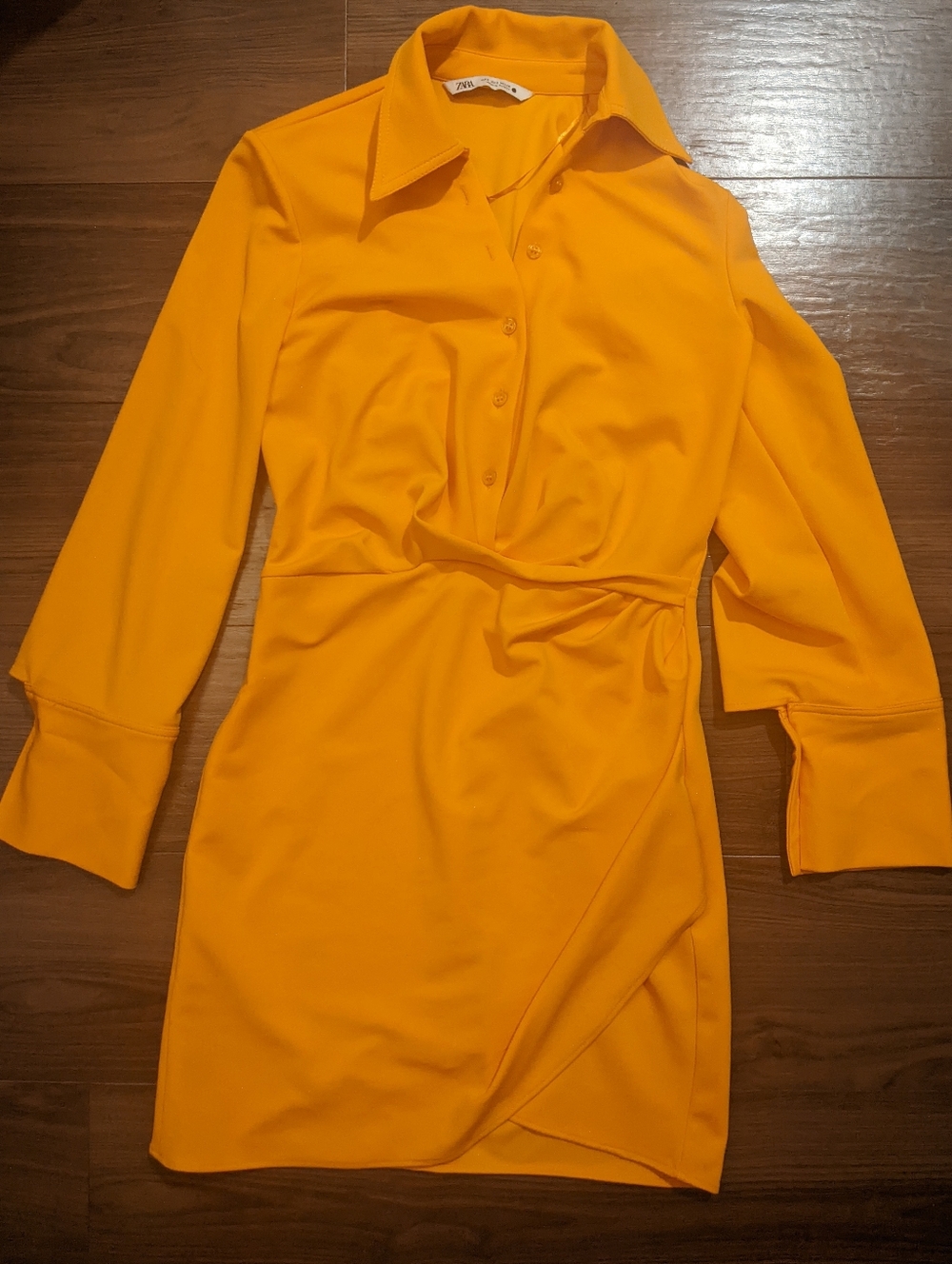 Zara - Draped Short Dress with Ruching 4437/094 | Small | Orange Tangerine - Picture 12 of 14